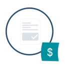 Improved returns for Georgia landlords and property managers. Custom circle icon of rent reporting document with checkmark and dollar symbol on paper.