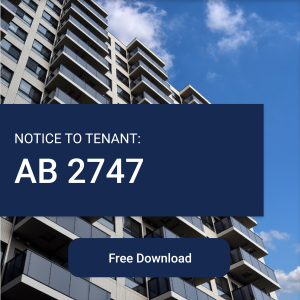 Notice to Tenant Bill AB 2747 download image with Tenant units in apartment in the background.